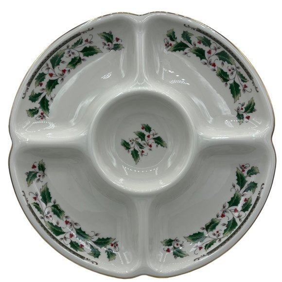 Holly Holiday by Royal Limited 5 Part Relish Divided Serving Platter - Picture 1 of 2